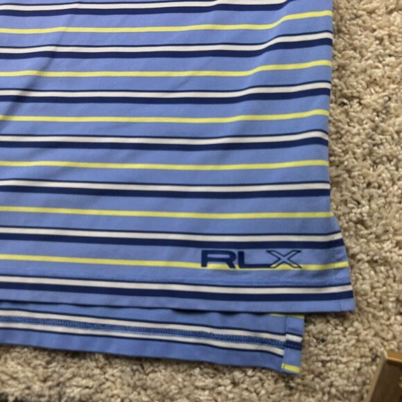 RLX Ralph Lauren Men Golf Polo Shirt Blue Yellow Striped Short Sleeve Large - Picture 2 of 11